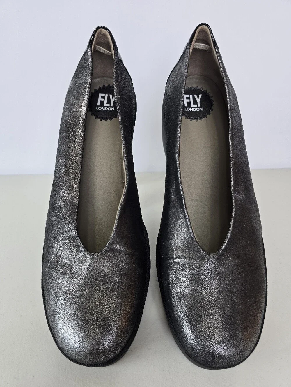 Fly London BESO246FLY Silver Metallic Leather Wedge Platform Shoes EU 42 US 11
